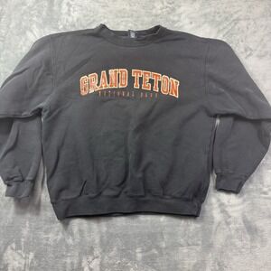 Y2K BAC Fleece Pullover Sweatshirt Men's Crew Grand Teton Graphic Black L